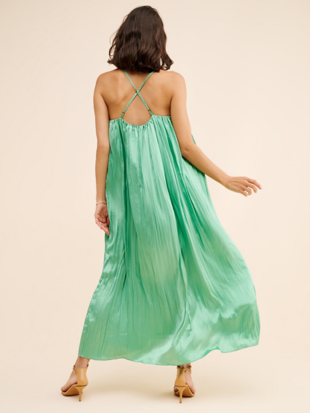 Anthropologie Hatch Maternity Cornella Pleated Slip Dress Silky Satin Green Sz 4
